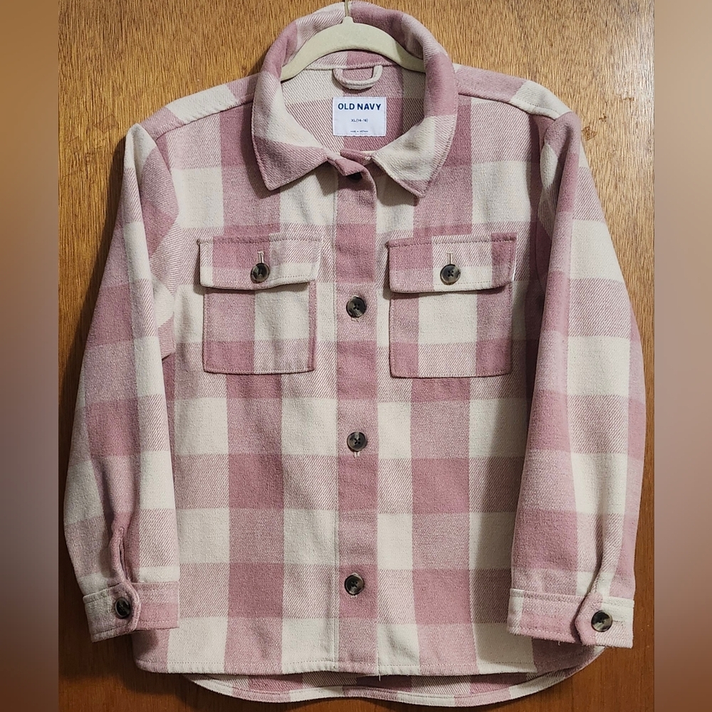 Old Navy Girls' Mauve & Cream Plaid Shacket